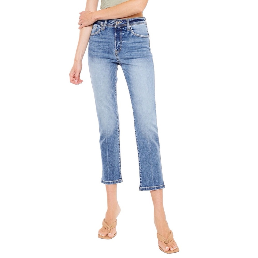 KanCan 28 Straight High Rise Embroidered Cropped Ankle Jeans Dice #209726